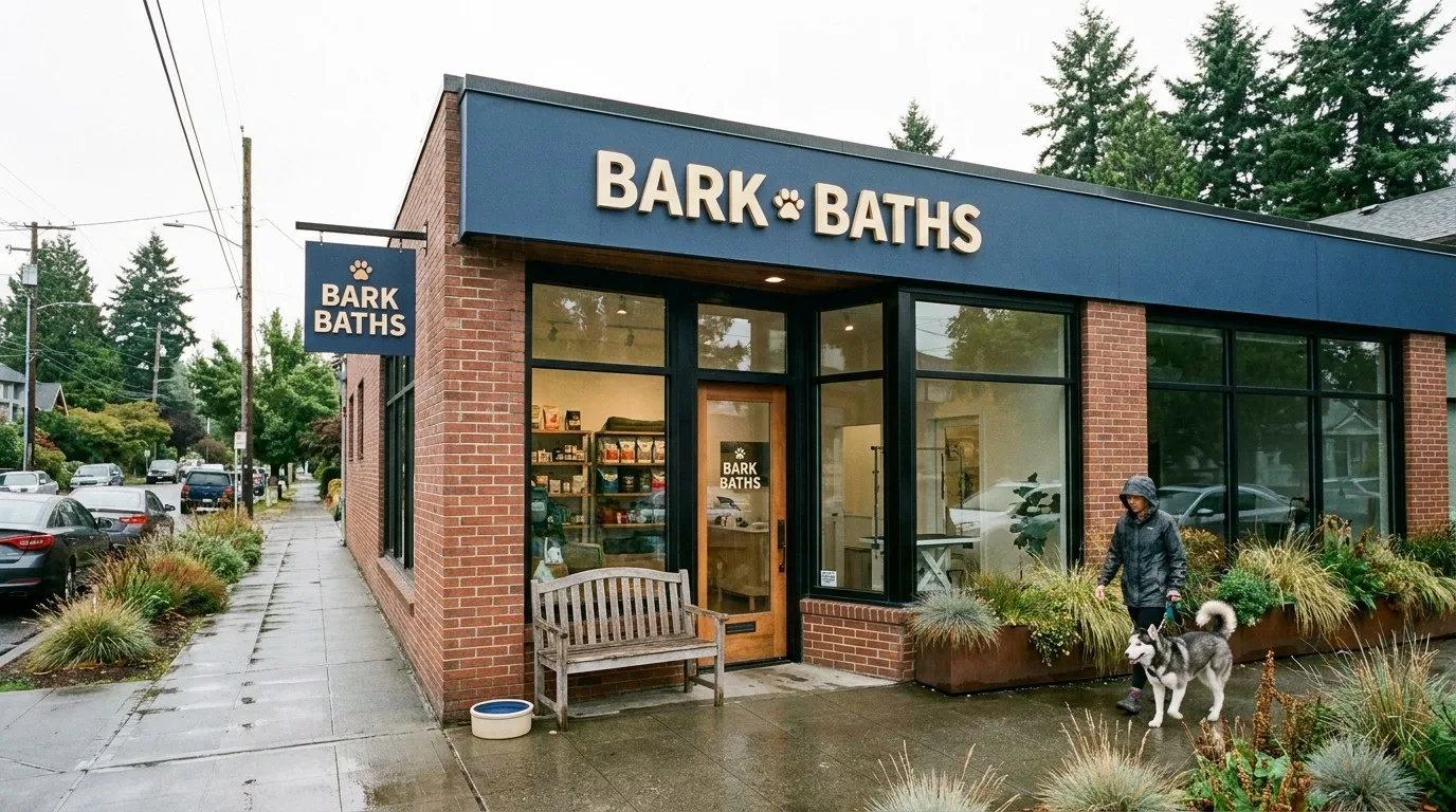 Rendering of the Bark Baths storefront on E Cherry St, Seattle